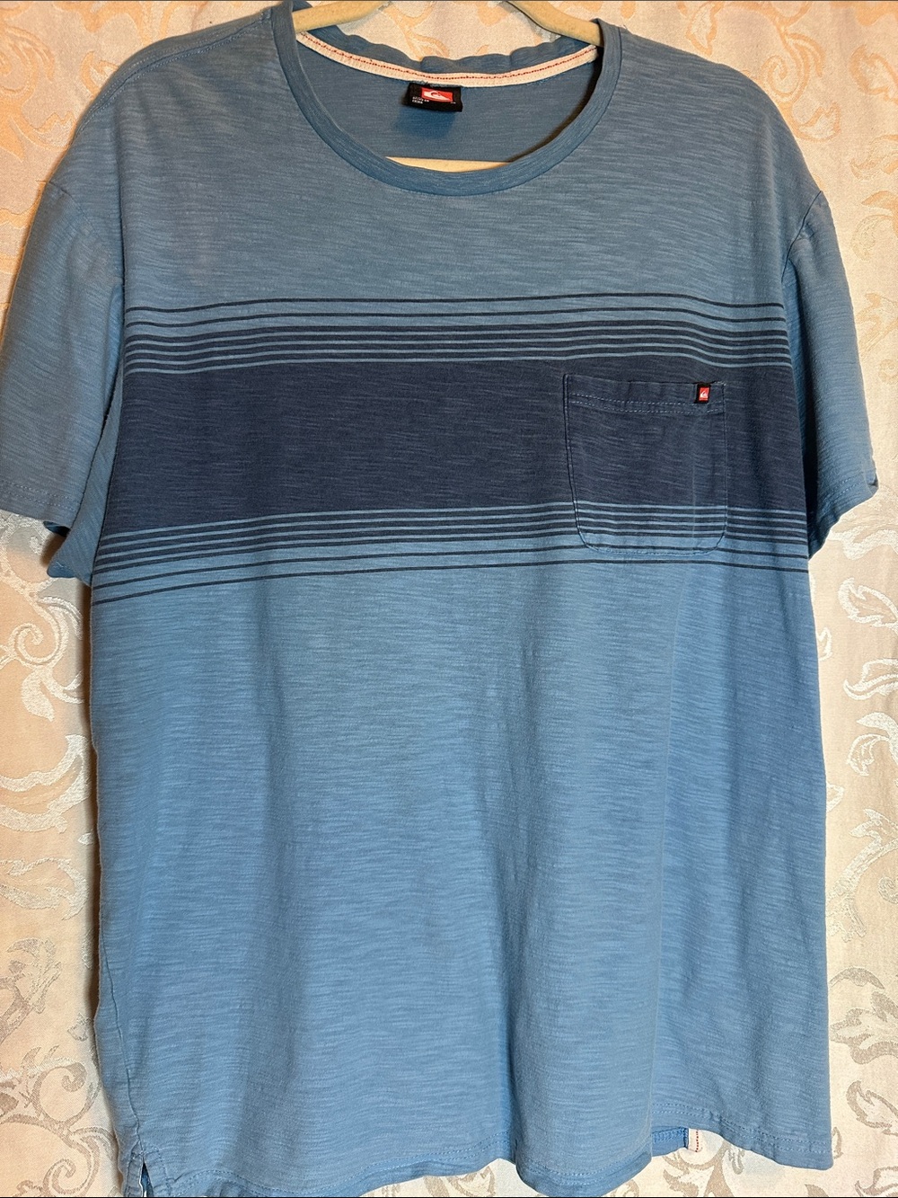 Quiksilver Men's Two-Tone Blue Short Sleeve Crew with Chest Pocket